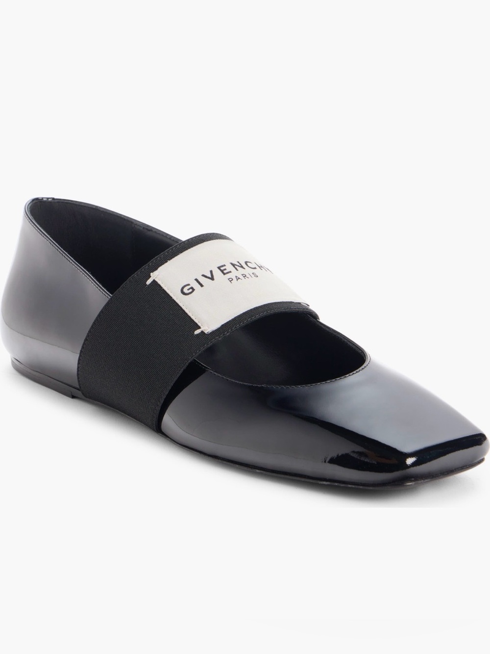 Givenchy Sliced Black Square Toe Patent Mary Jane with Logo Strap 37.5